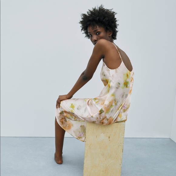 Zara Dresses & Skirts - {Zara} Watercolour Art Satin Slip Dress